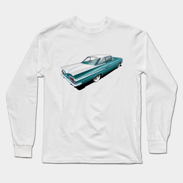 1959 Chevrolet Impala in turquoise and white Long Sleeve T-Shirt by candcretro